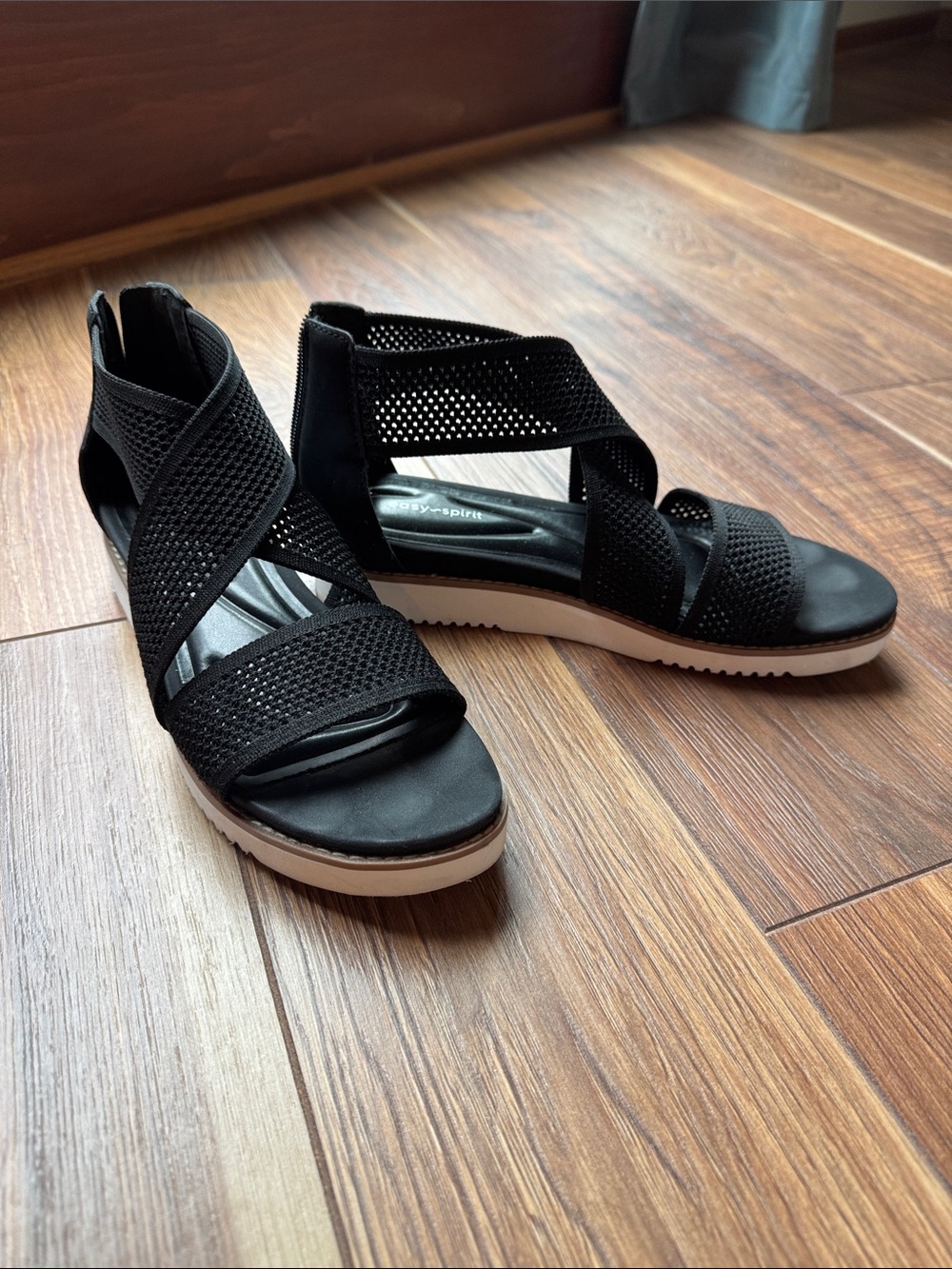 Easy Spirit Black Knit Crisscross Wedge Sandals
